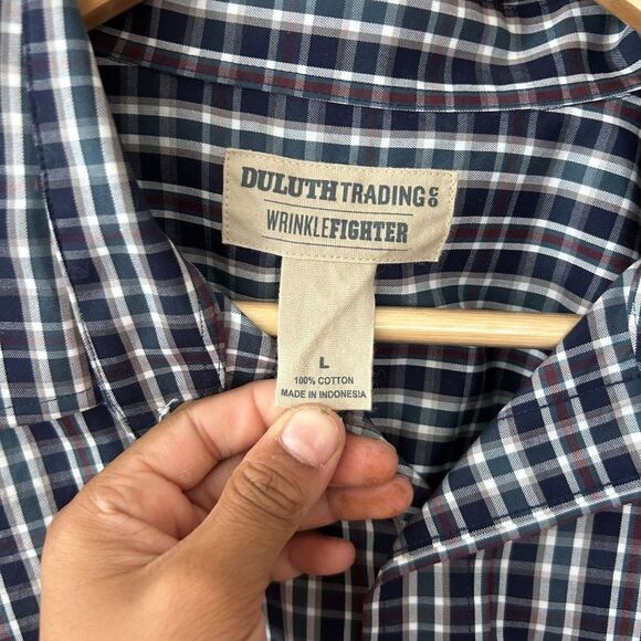 Duluth Trading Company Large Blue Red White Plaid Button Front Shirt - Picture 2 of 5